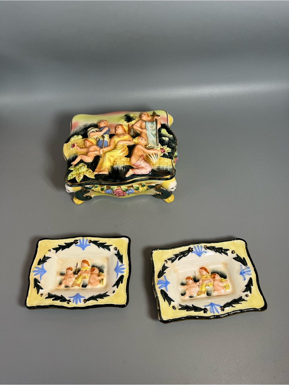 Vintage PICO Cigarette /Trinket Box 2 Trinket Dishes / Ashtrays  Porcelain Japan